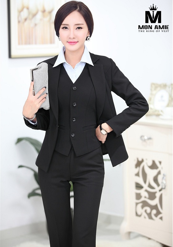 Đồng phục áo vest nữ công sở cúc đen